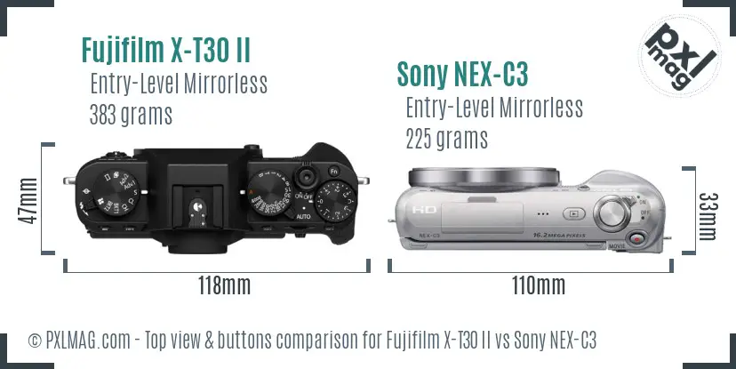 Fujifilm X-T30 II vs Sony NEX-C3 top view buttons comparison