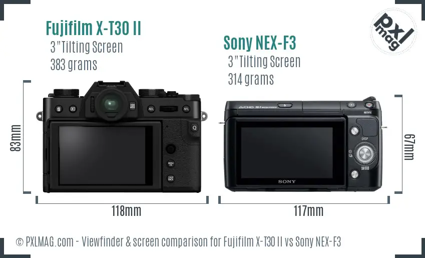 Fujifilm X-T30 II vs Sony NEX-F3 Screen and Viewfinder comparison
