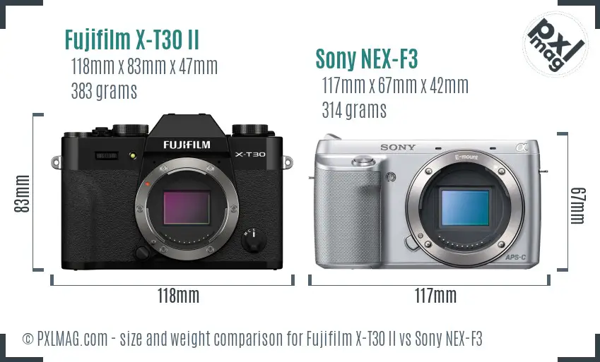 Fujifilm X-T30 II vs Sony NEX-F3 size comparison