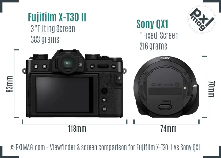 Fujifilm X-T30 II vs Sony QX1 Screen and Viewfinder comparison