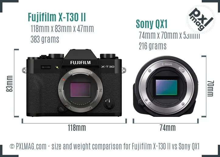 Fujifilm X-T30 II vs Sony QX1 size comparison
