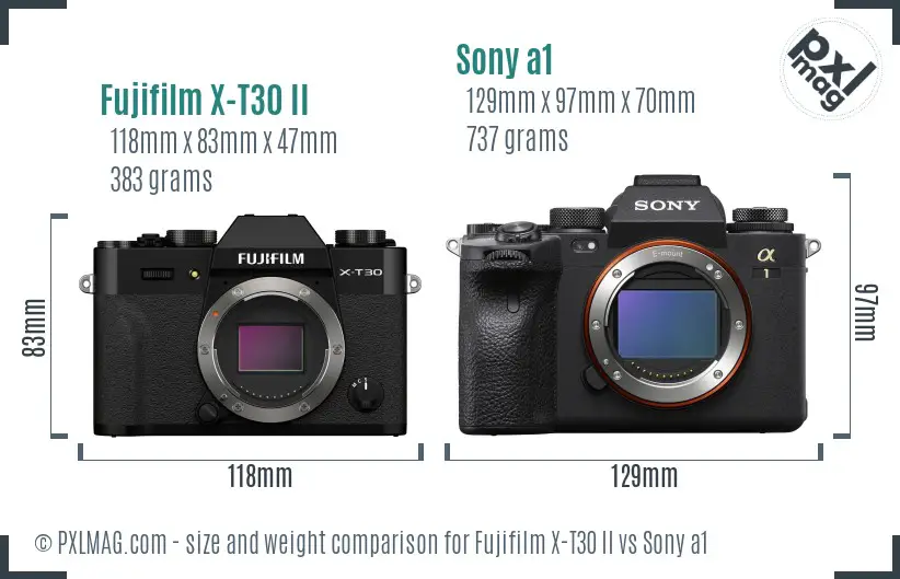 Fujifilm X-T30 II vs Sony a1 size comparison