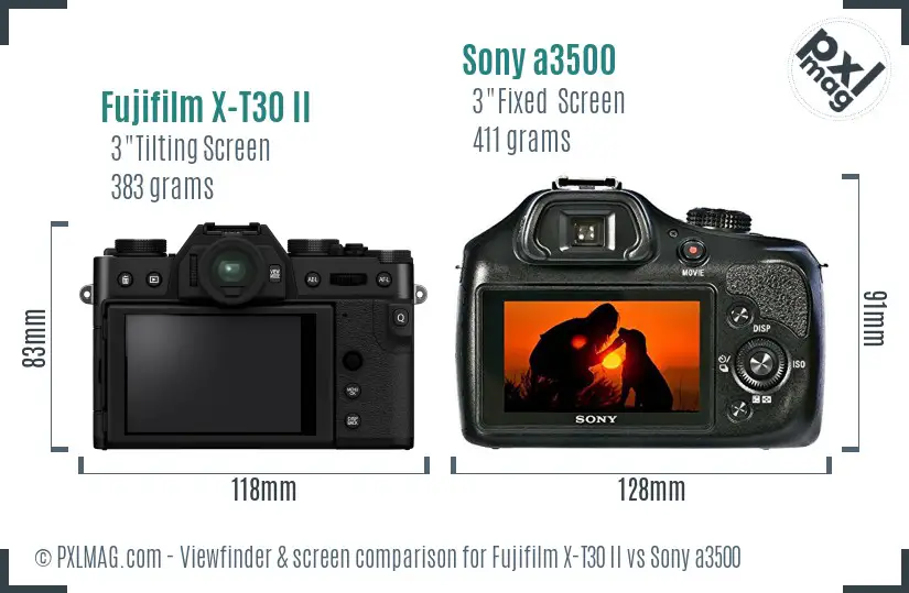 Fujifilm X-T30 II vs Sony a3500 Screen and Viewfinder comparison