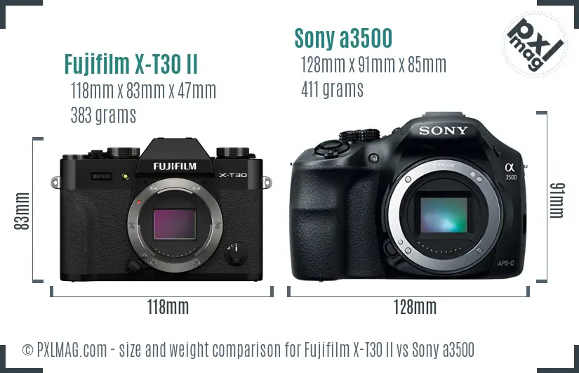 Fujifilm X-T30 II vs Sony a3500 size comparison