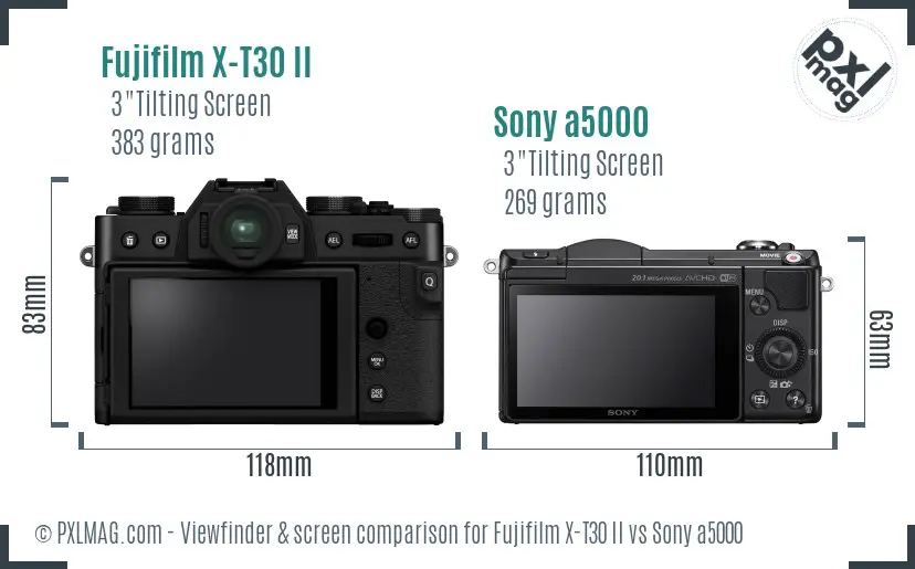 Fujifilm X-T30 II vs Sony a5000 Screen and Viewfinder comparison