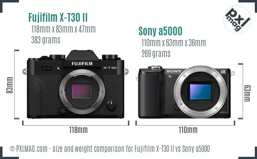Fujifilm X-T30 II vs Sony a5000 size comparison