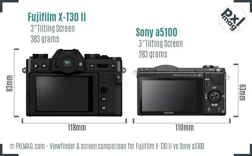 Fujifilm X-T30 II vs Sony a5100 Screen and Viewfinder comparison