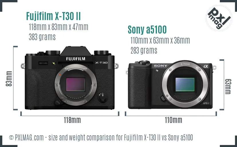 Fujifilm X-T30 II vs Sony a5100 size comparison
