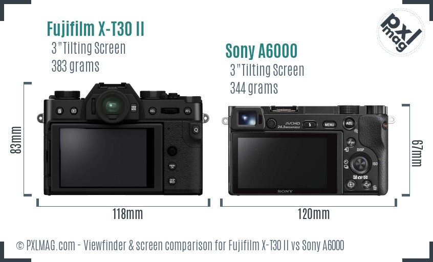 Fujifilm X-T30 II vs Sony A6000 Screen and Viewfinder comparison