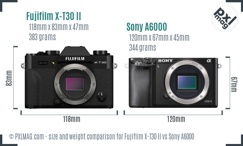 Fujifilm X-T30 II vs Sony A6000 size comparison