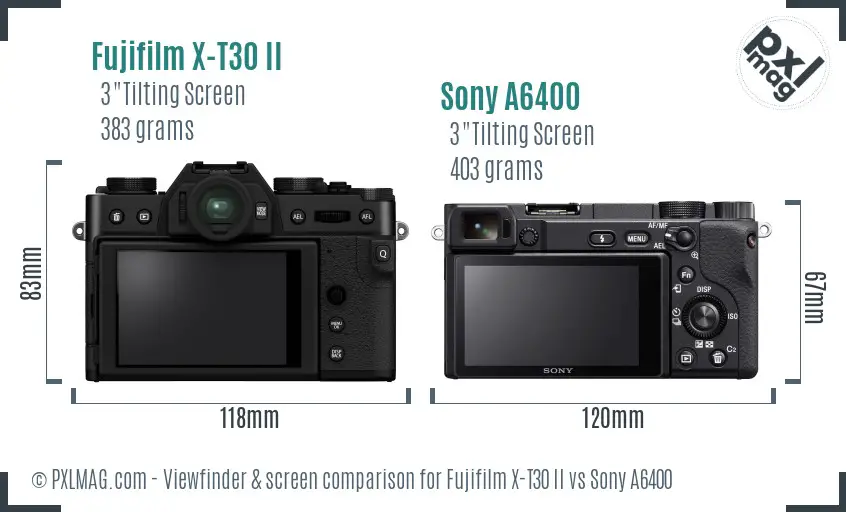 Fujifilm X-T30 II vs Sony A6400 Screen and Viewfinder comparison