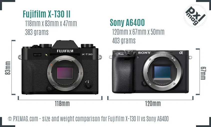 Fujifilm X-T30 II vs Sony A6400 size comparison