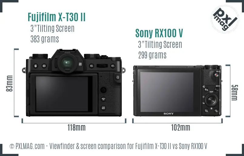 Fujifilm X-T30 II vs Sony RX100 V Screen and Viewfinder comparison