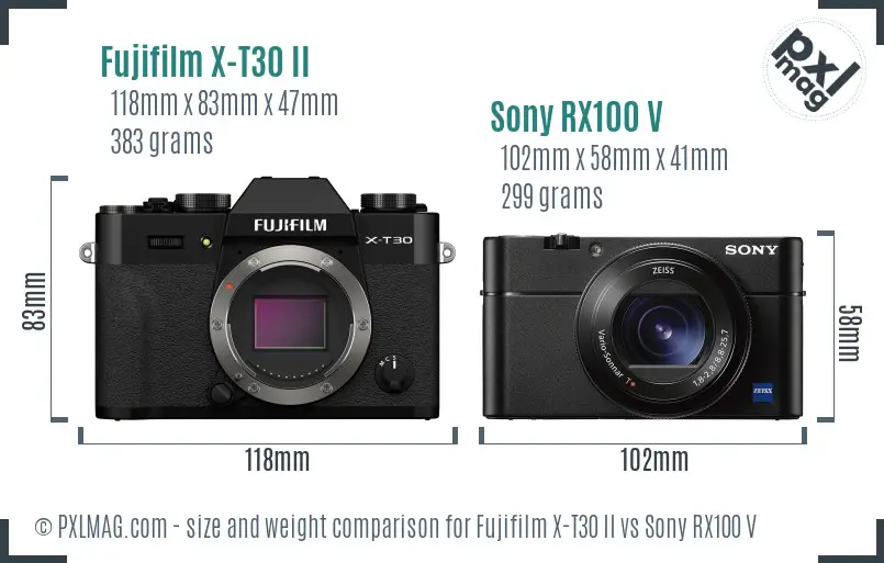 Fujifilm X-T30 II vs Sony RX100 V size comparison