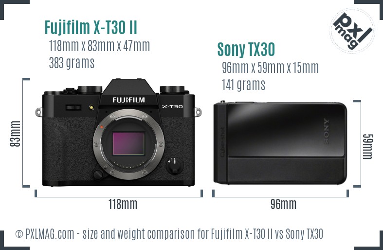 Fujifilm X-T30 II vs Sony TX30 size comparison