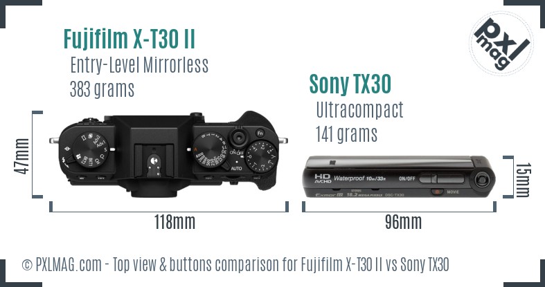 Fujifilm X-T30 II vs Sony TX30 top view buttons comparison