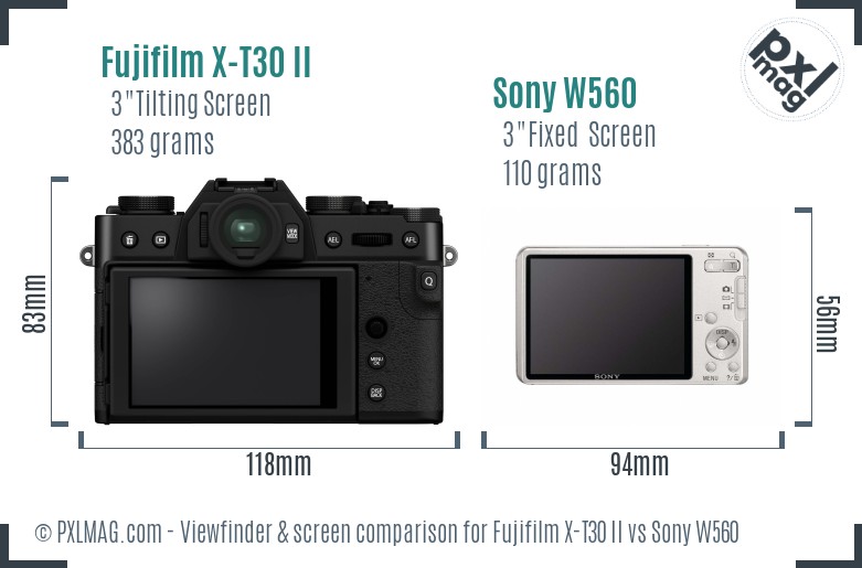 Fujifilm X-T30 II vs Sony W560 Screen and Viewfinder comparison
