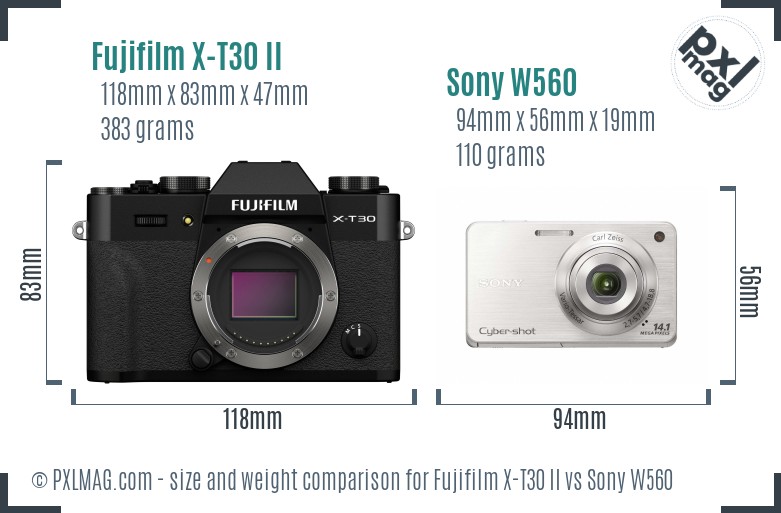Fujifilm X-T30 II vs Sony W560 size comparison