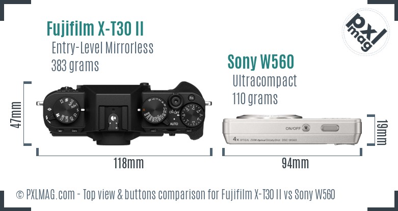 Fujifilm X-T30 II vs Sony W560 top view buttons comparison