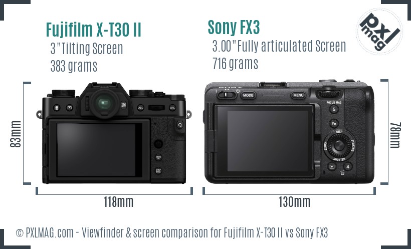 Fujifilm X-T30 II vs Sony FX3 Screen and Viewfinder comparison