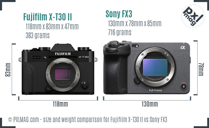 Fujifilm X-T30 II vs Sony FX3 size comparison Fujifilm X-T30 II vs Sony FX3 size comparison
