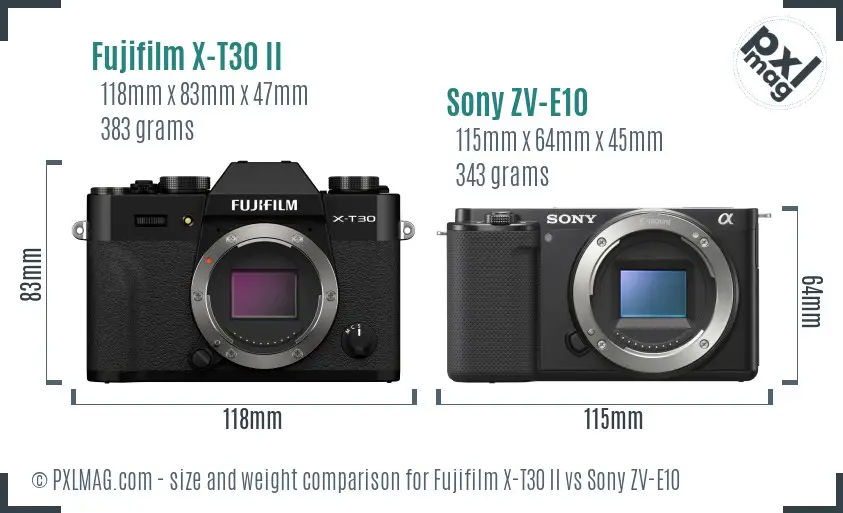 Fujifilm X-T30 II vs Sony ZV-E10 size comparison