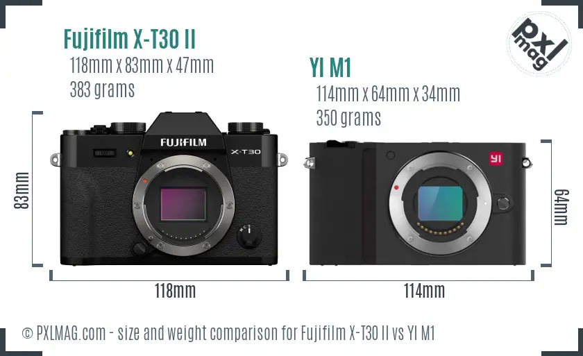 Fujifilm X-T30 II vs YI M1 size comparison