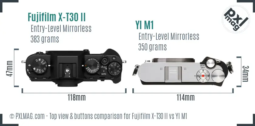 Fujifilm X-T30 II vs YI M1 top view buttons comparison