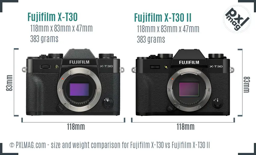 Fujifilm X-T30 vs Fujifilm X-T30 II size comparison