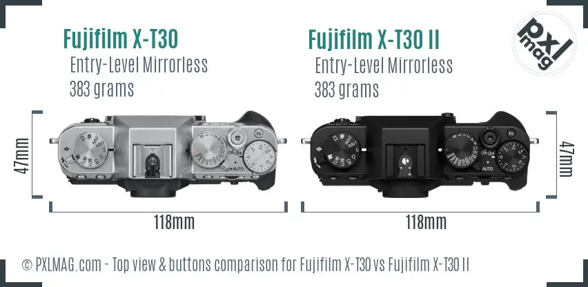 Fujifilm X-T30 vs Fujifilm X-T30 II top view buttons comparison