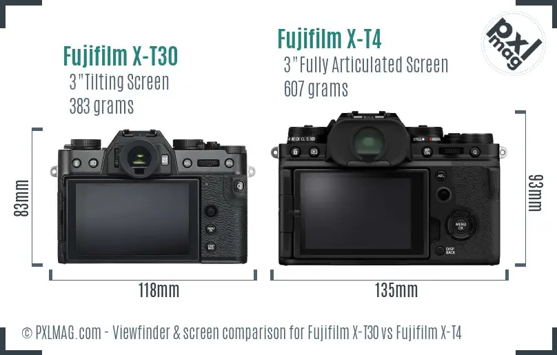 Fujifilm X-T30 vs Fujifilm X-T4 Screen and Viewfinder comparison