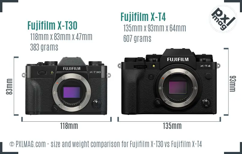 Fujifilm X-T30 vs Fujifilm X-T4 size comparison