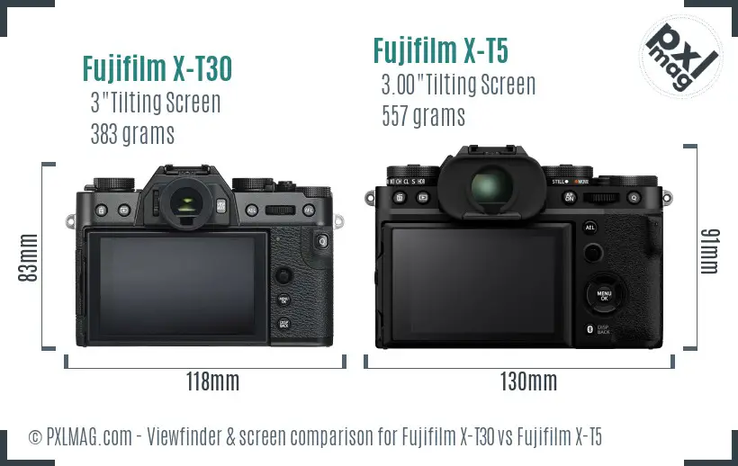 Fujifilm X-T30 vs Fujifilm X-T5 Screen and Viewfinder comparison