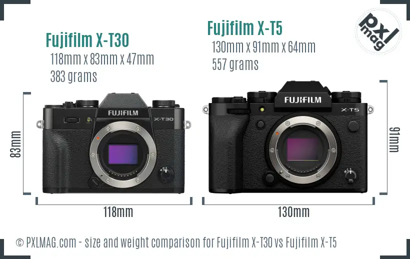 Fujifilm X-T30 vs Fujifilm X-T5 size comparison