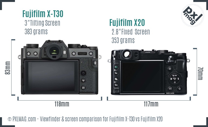 Fujifilm X-T30 vs Fujifilm X20 Screen and Viewfinder comparison
