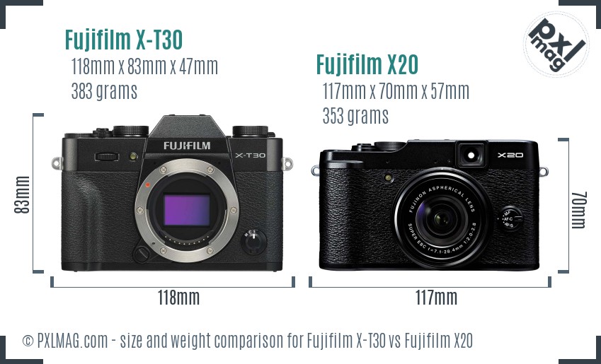 Fujifilm X-T30 vs Fujifilm X20 size comparison Fujifilm X-T30 vs Fujifilm X20 size comparison