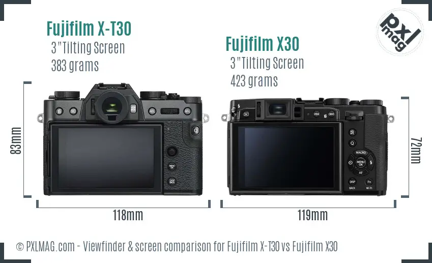 Fujifilm X-T30 vs Fujifilm X30 Screen and Viewfinder comparison Fujifilm X-T30 vs Fujifilm X30 Screen and Viewfinder comparison
