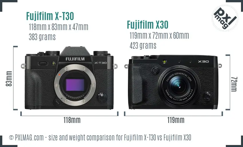 Fujifilm X-T30 vs Fujifilm X30 size comparison Fujifilm X-T30 vs Fujifilm X30 size comparison