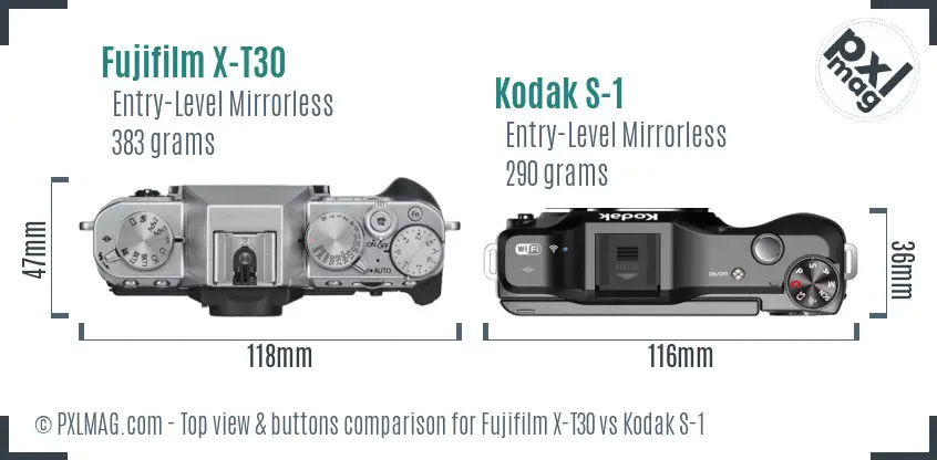 Fujifilm X-T30 vs Kodak S-1 top view buttons comparison Fujifilm X-T30 vs Kodak S-1 top view buttons comparison