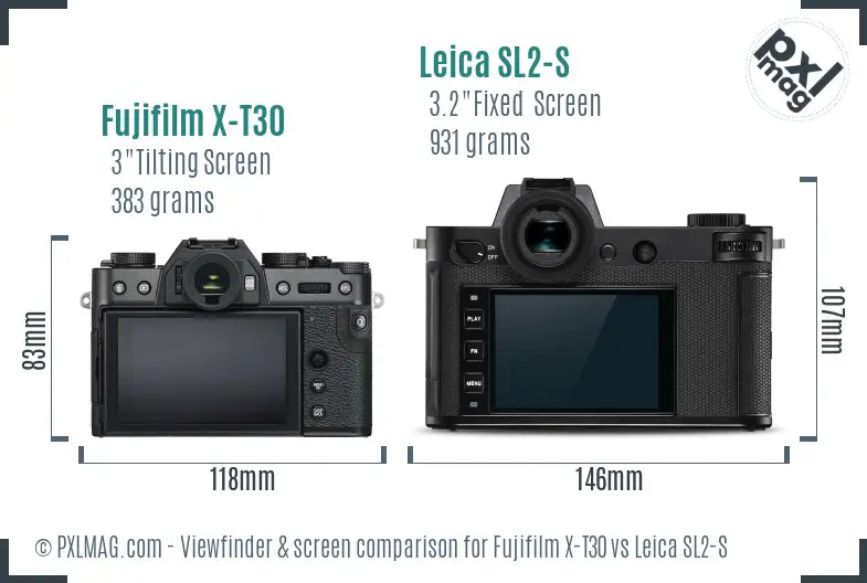 Fujifilm X-T30 vs Leica SL2-S Screen and Viewfinder comparison