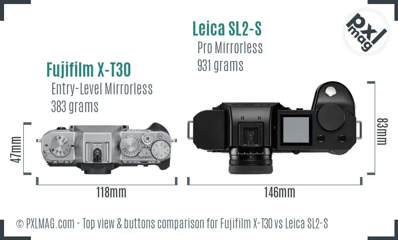 Fujifilm X-T30 vs Leica SL2-S top view buttons comparison