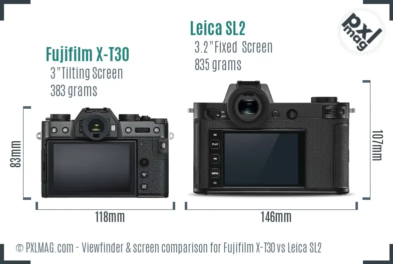 Fujifilm X-T30 vs Leica SL2 Screen and Viewfinder comparison