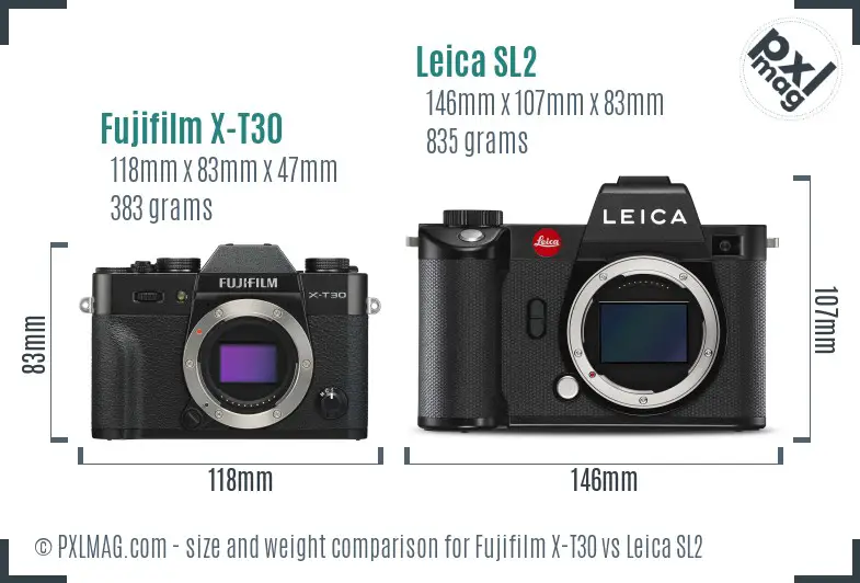 Fujifilm X-T30 vs Leica SL2 size comparison