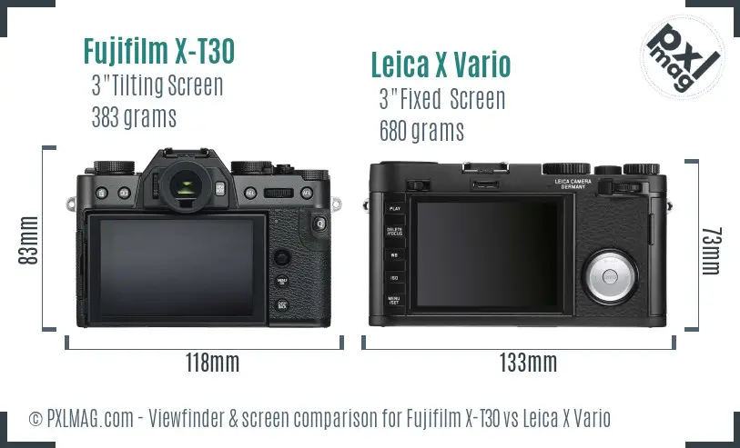 Fujifilm X-T30 vs Leica X Vario Screen and Viewfinder comparison