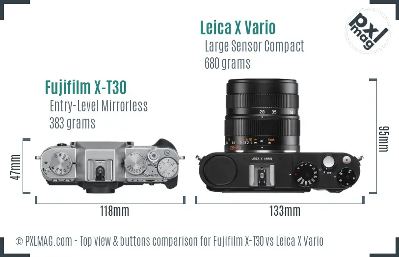 Fujifilm X-T30 vs Leica X Vario top view buttons comparison