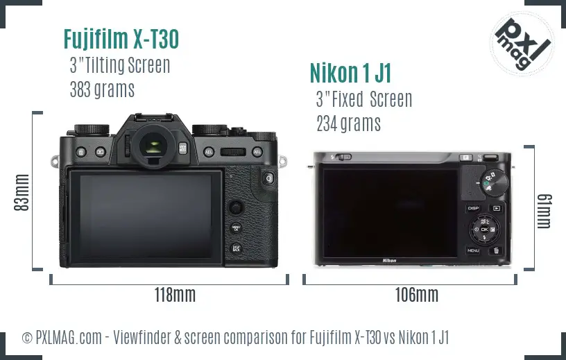Fujifilm X-T30 vs Nikon 1 J1 Screen and Viewfinder comparison