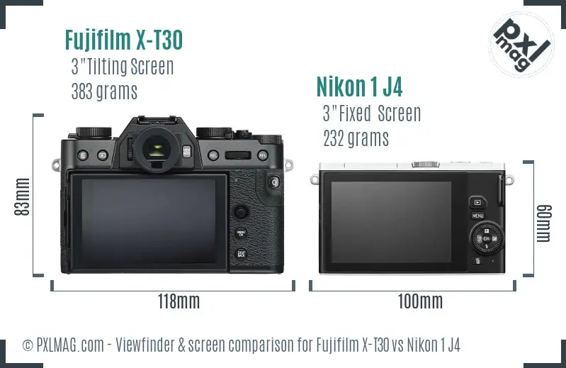 Fujifilm X-T30 vs Nikon 1 J4 Screen and Viewfinder comparison
