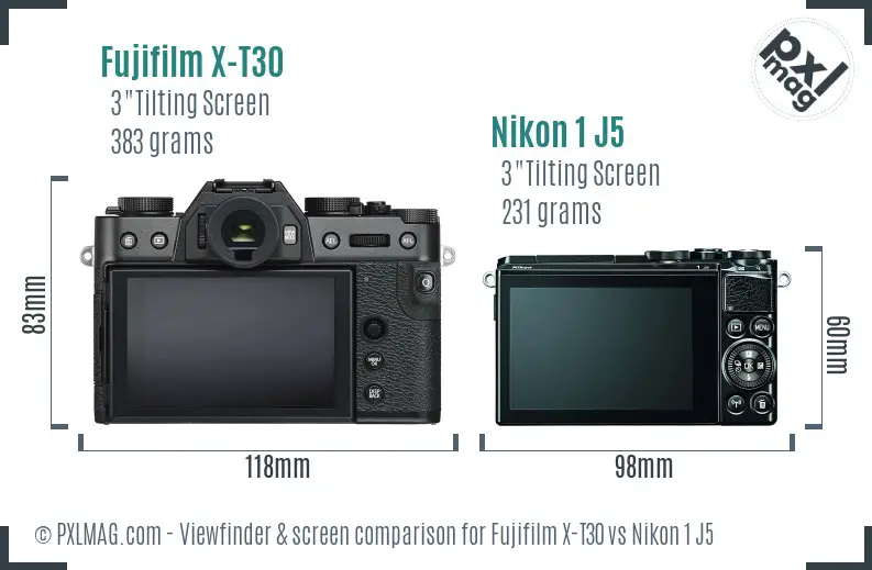Fujifilm X-T30 vs Nikon 1 J5 Screen and Viewfinder comparison