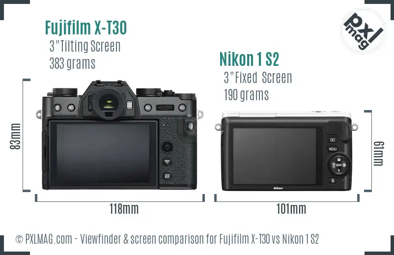 Fujifilm X-T30 vs Nikon 1 S2 Screen and Viewfinder comparison