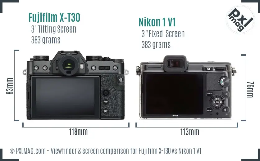 Fujifilm X-T30 vs Nikon 1 V1 Screen and Viewfinder comparison Fujifilm X-T30 vs Nikon 1 V1 Screen and Viewfinder comparison